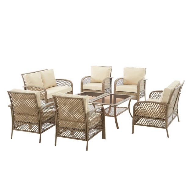 Tribeca 8pc Outdoor Wicker Conversation Set Sand driftwood Crosley