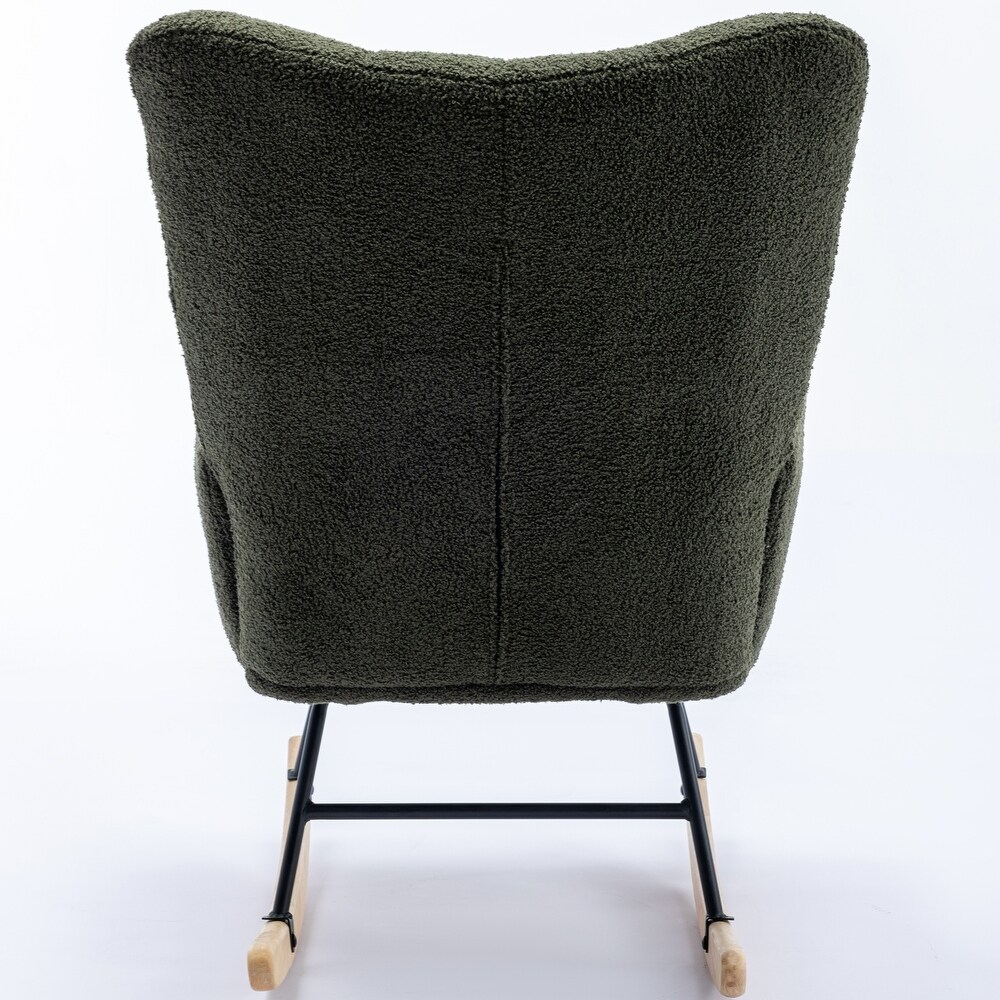 Soft Velvet Rocking Chair  Comfy Wingback Glider Rocker  Dark Green