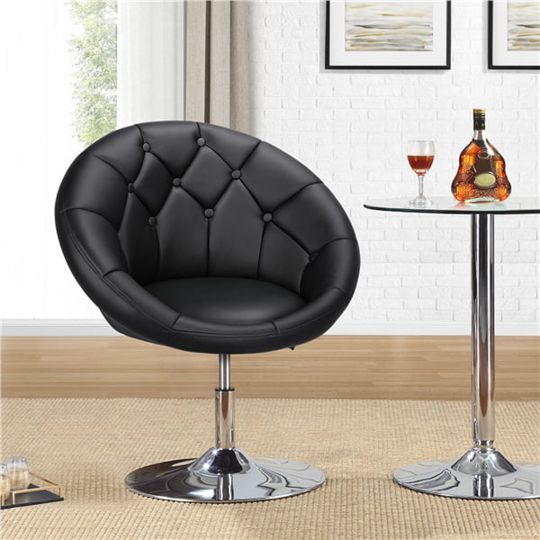 Ember Interiors Modern Tufted Barrel Swivel Accent Chair， Black Faux Leather