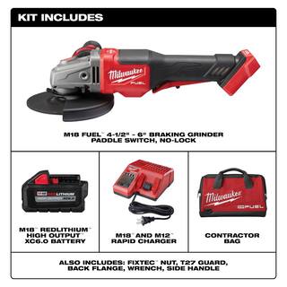 MW M18 FUEL 18V Lithium-Ion Brushless Cordless 4-12 in.6 in. Grinder with Paddle Switch Kit and One 6.0 Ah Battery 2980-21