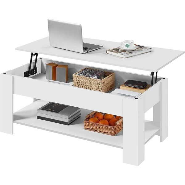 LiftTop Coffee Table Laptop Desk TV Tray in White Wood Finish