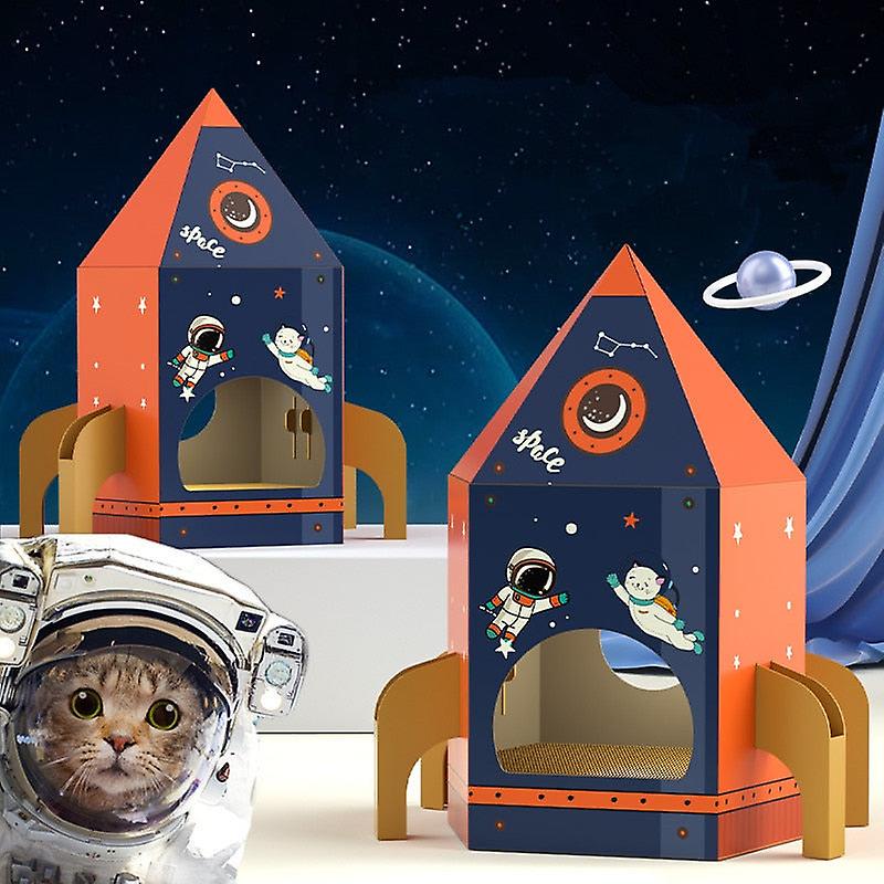 Rocket cat scratcher board house