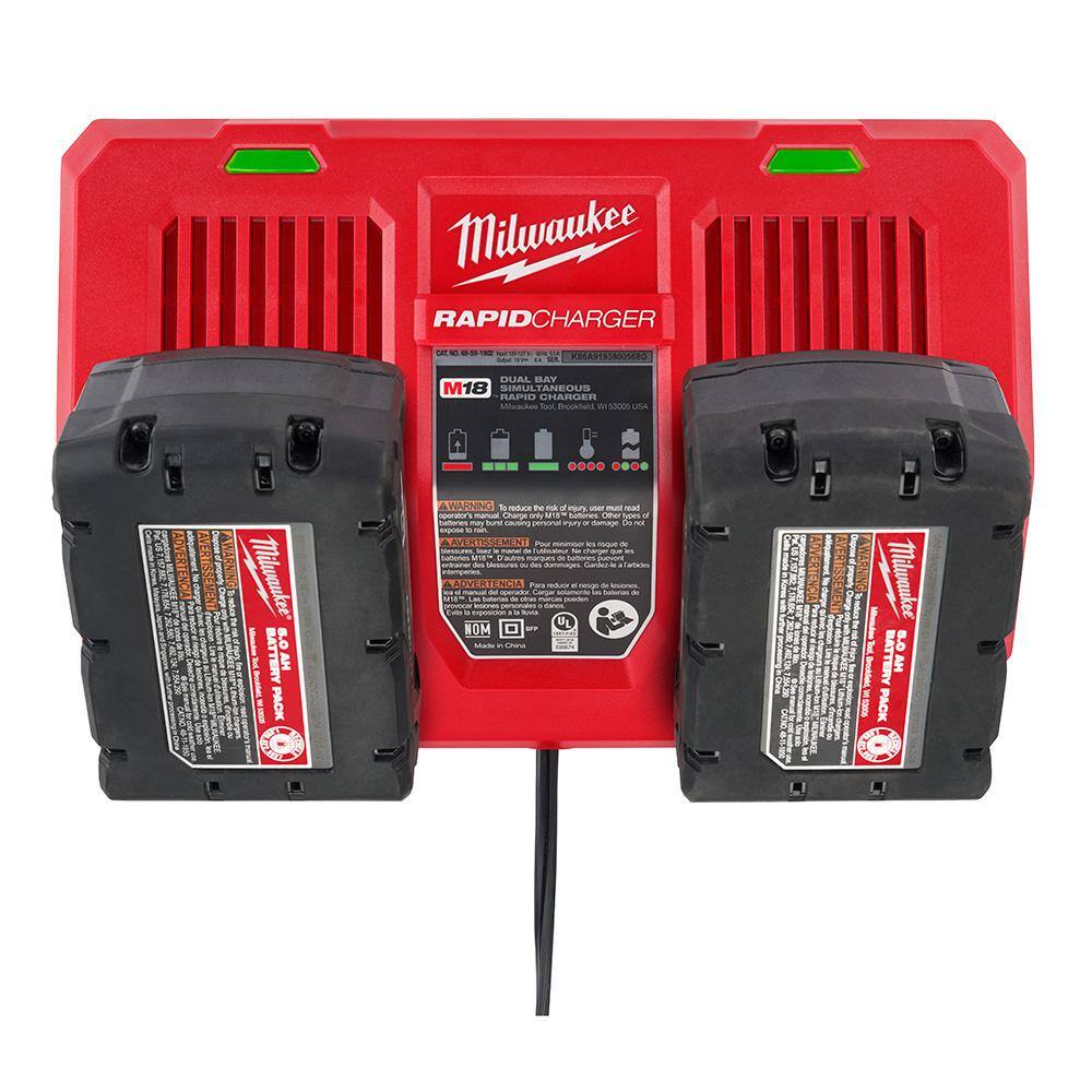 MW M18 18-Volt Lithium-Ion Dual Bay Rapid Battery Charger with (1) 2.0 Ah Compact Battery 48-59-1802-48-11-1820