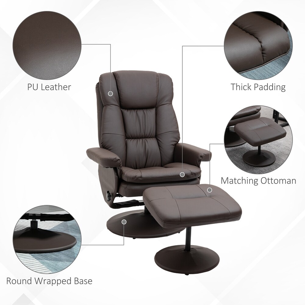 HOMCOM Recliner and Ottoman with Wrapped Base  Swivel PU Leather Reclining Chair with Footrest for Living Room