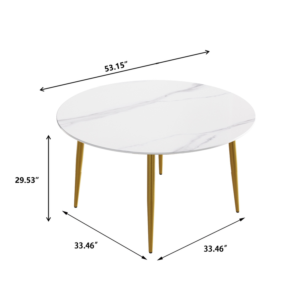 Round Marble Dining Table  Sintered Stone Table Top with Metal Legs