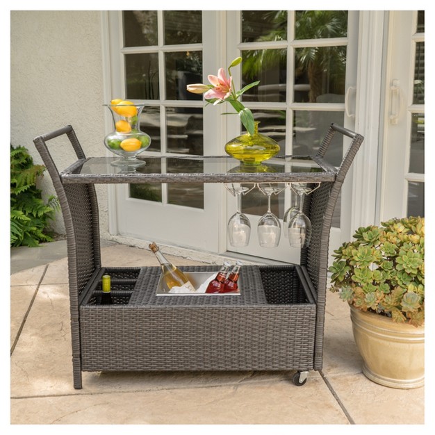 Bahama Wicker Bar Cart Gray Christopher Knight Home