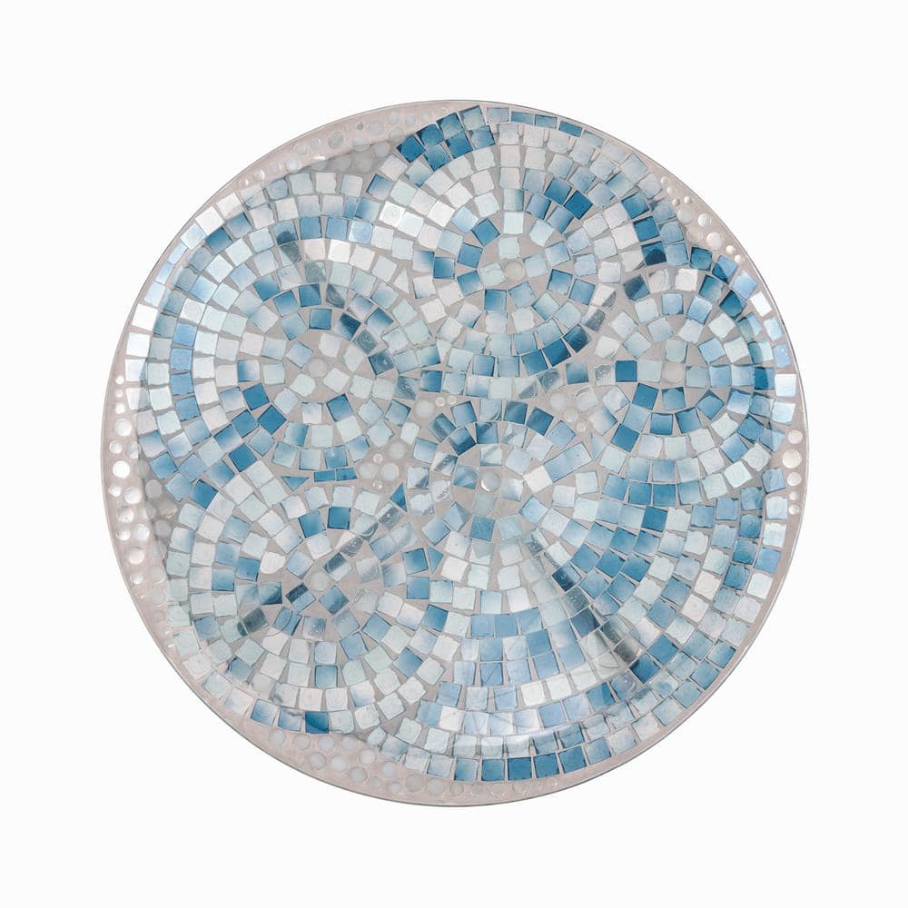 Alpine Corporation 24 in. Tall Outdoor Mosaic Style Glass Birdbath Bowl with Metal Stand, Blue HMD102A