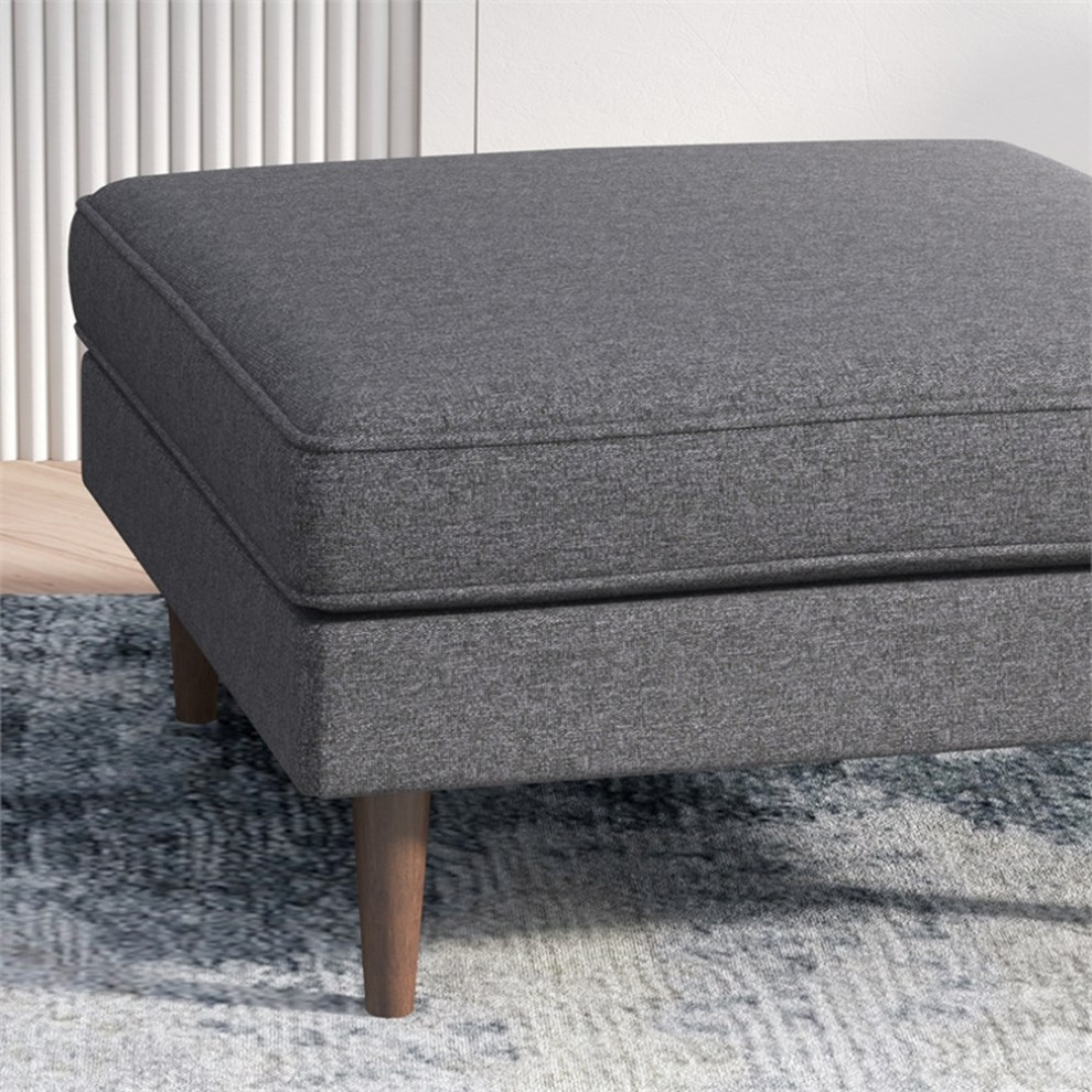 Hudson Mid Century Square Fabric Linen Upholstered Ottoman in Dark Gray   Midcentury   Footstools And Ottomans   by Homesquare  Houzz