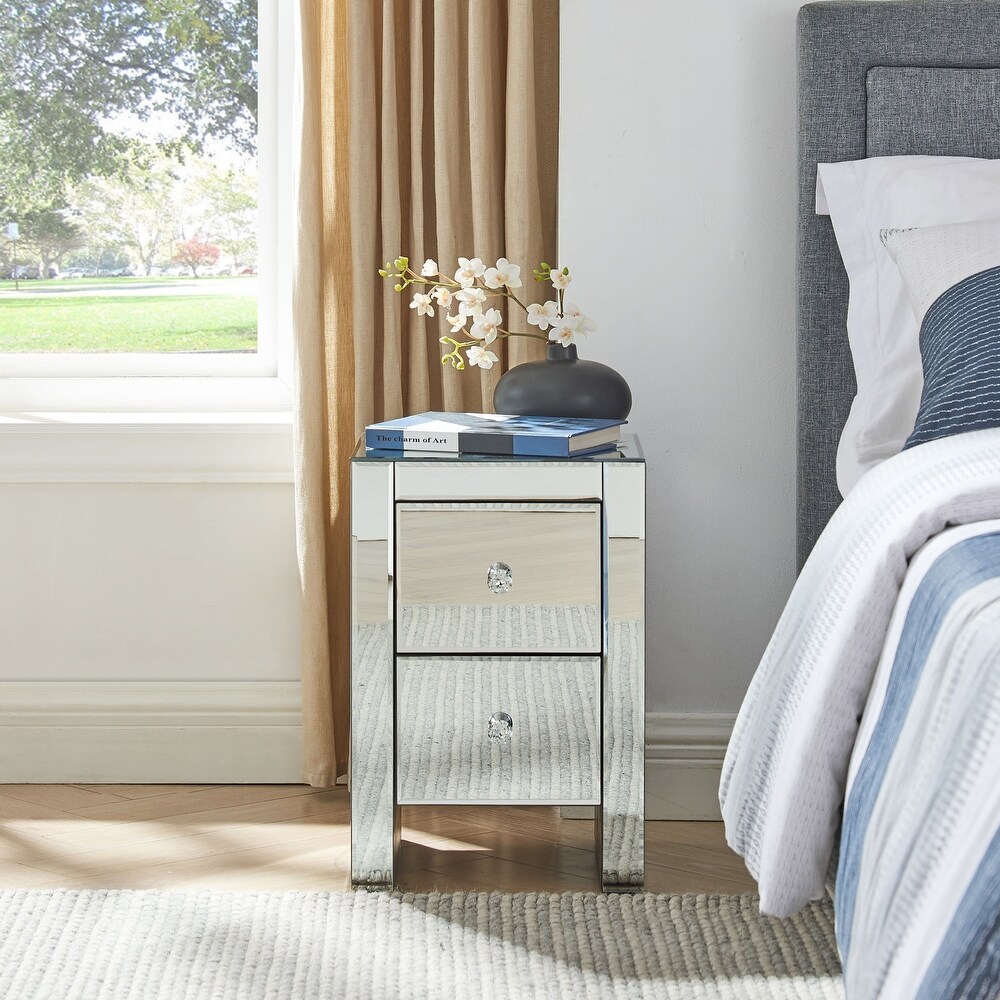 TOOLKISS Mirrored Nightstand Silver Side End Table