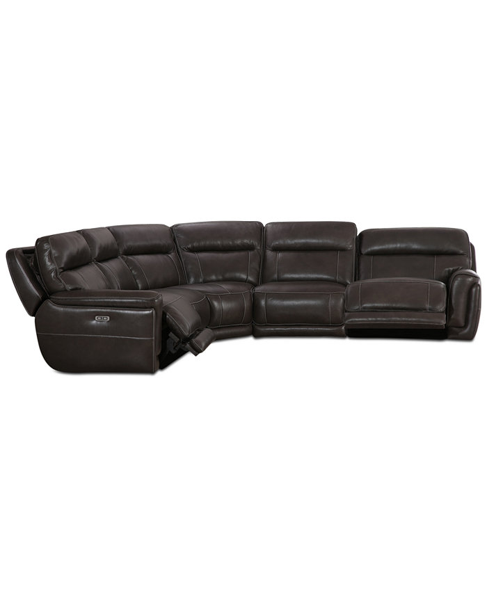 Furniture CLOSEOUT! Summerbridge 5-Pc. Leather Sectional Sofa with 2 Power Reclining Chairs Power Headrests and USB Power Outlet