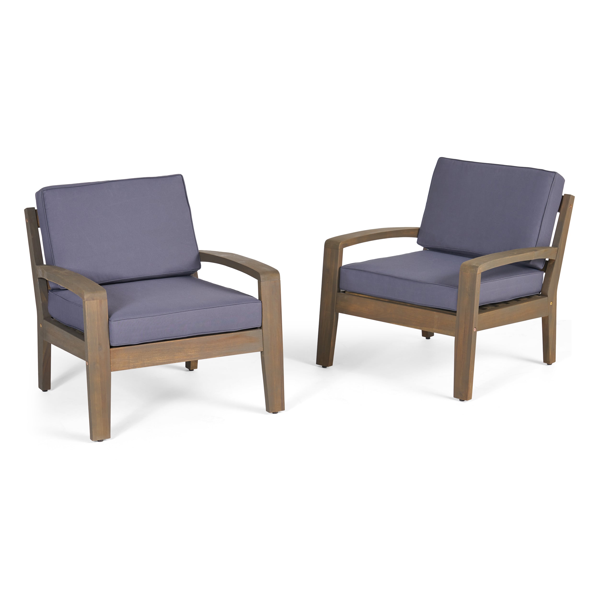 Giselle Outdoor Acacia Wood Club Chairs w/ Water Resistant Cushions