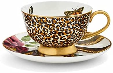 Spode Creatures of Curiosity Coupe Tea Cup and Saucer Leopard and Snake CRCLS8821-XG 2 Count Pack of 1 Leopard and Snake