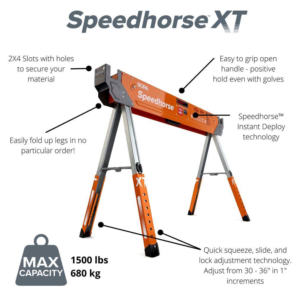 BORA 30 in. to 36 in. Steel Speed Horse XT Adjustable Height Sawhorse with Auto Release Legs (2-Pack) PM-4550T