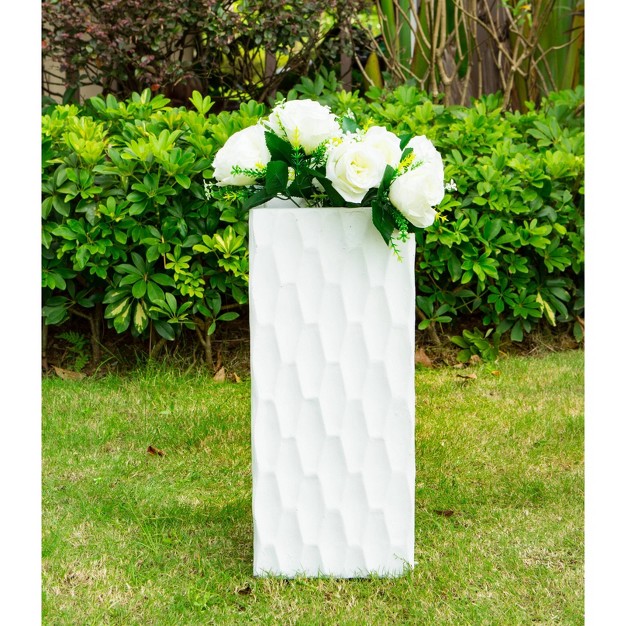 Kante Lightweight Concrete Retro Tall Rectangular Outdoor Planter White Rosemead Home amp Garden Inc