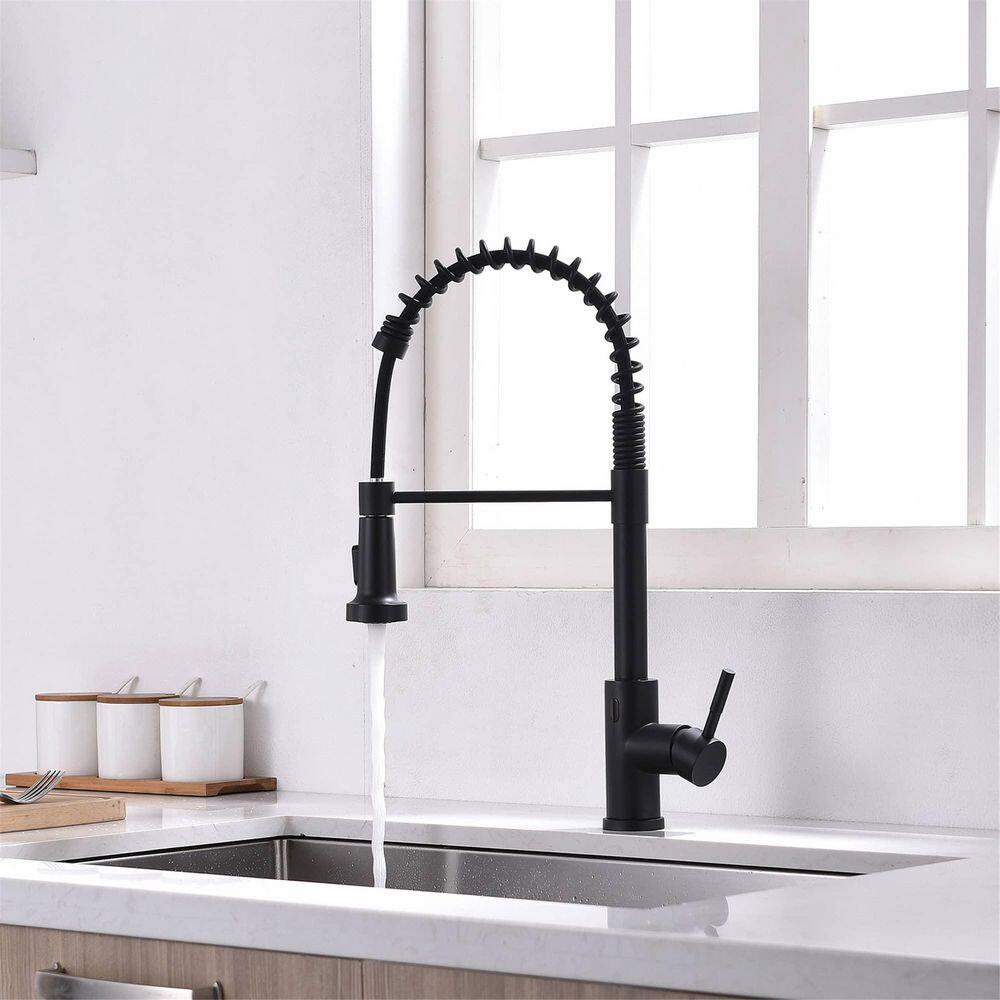 FLG 1-Handle Touchless Kitchen Sink Faucet with Pull Down Sprayer Commercial Kitchen Faucets Hand Free Taps Matte Black CC-0011-MB