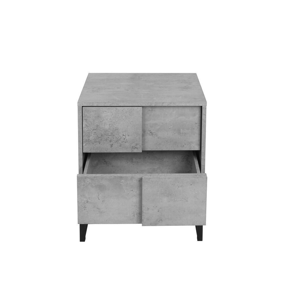 Industrial Style Geometric Design Nightstand with 2 Drawers