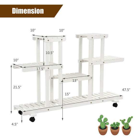 Costway 38497150 4 Tier Wood Casters Rolling Shelf...