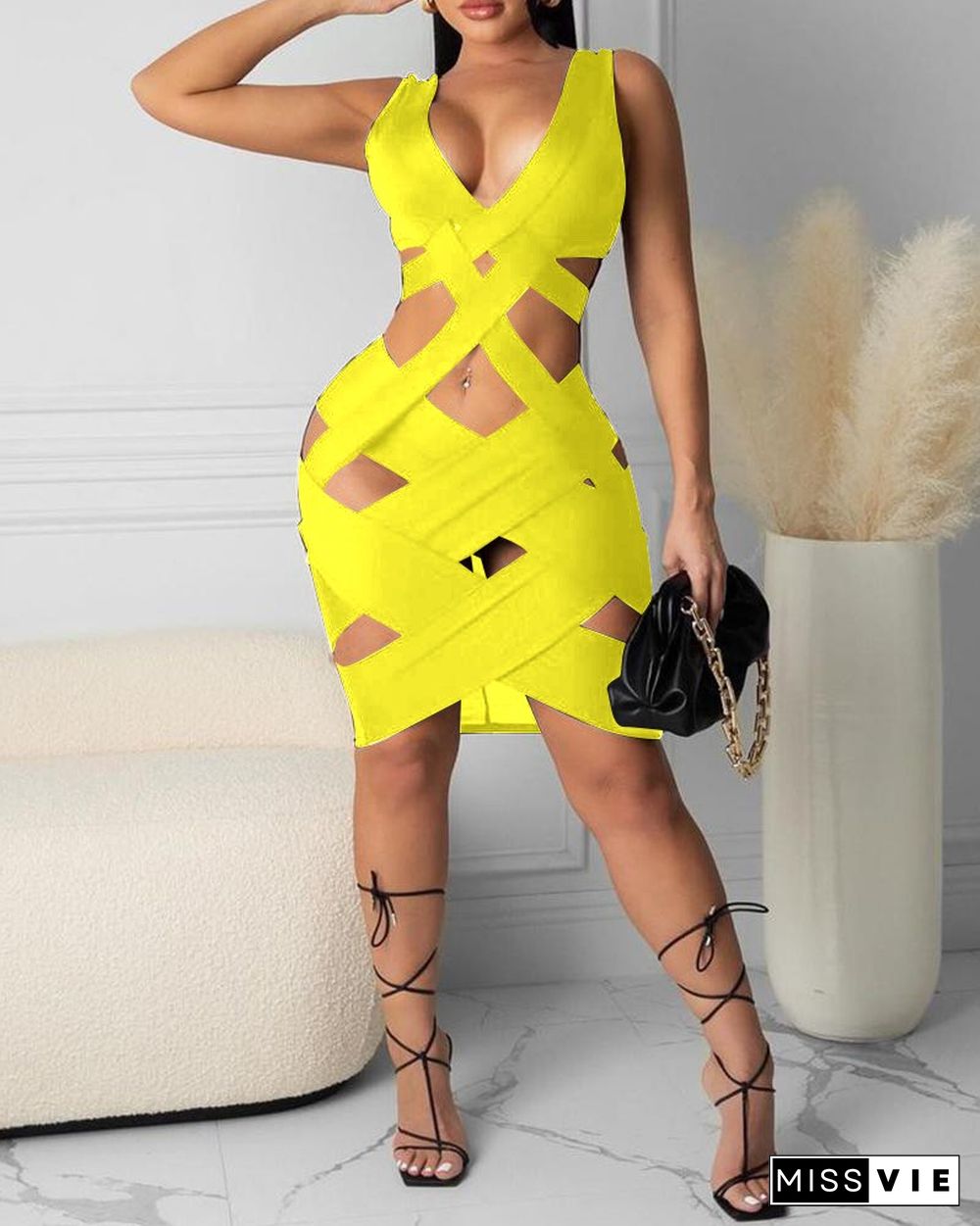 Plain Cutout Sleeveless Bodycon Dress