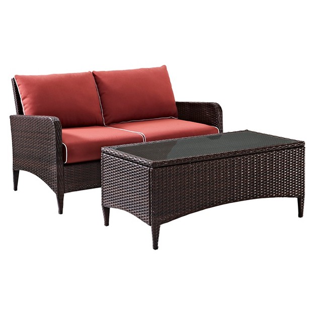 Kiawah 2 Piece Outdoor Wicker Seating Set With Chair amp Ottoman Sangria Crosley