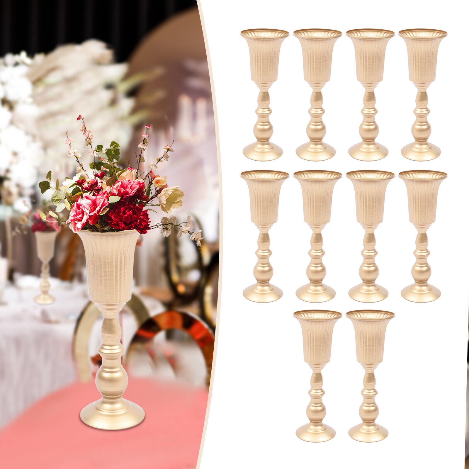 Fichiouy 10pcs Metal Flower Rack DIY Trumpet Vases Stand Wedding Party Centerpieces Decor Gold