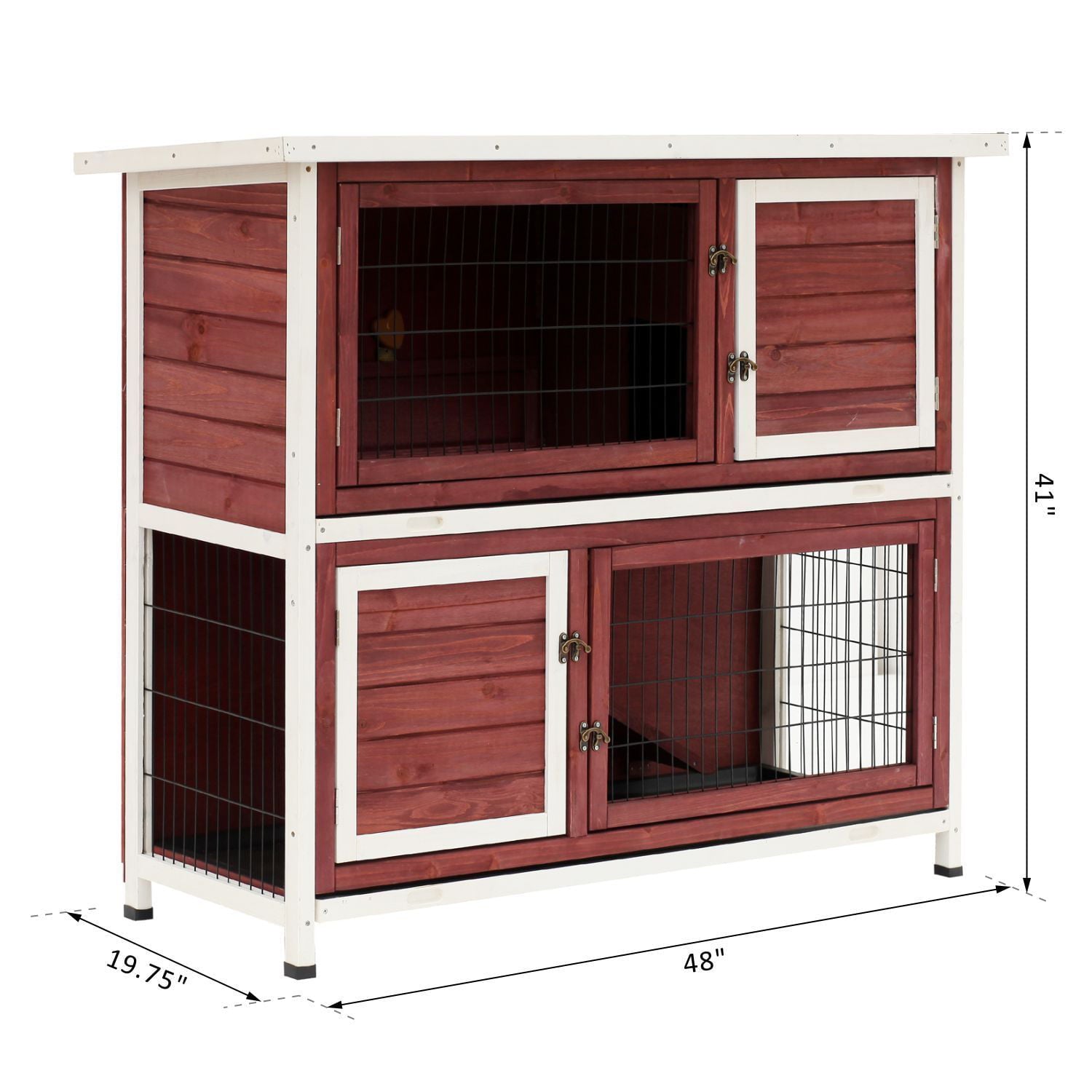 Pawhut Elevated Stacked Wooden Rabbit Hutch Small Animal Habitat with Ramp， 48