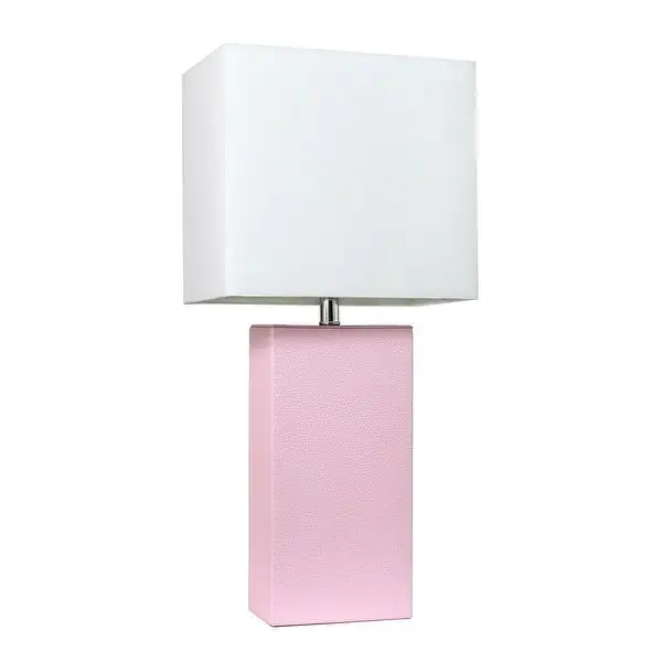 Elegant Designs Modern Leather Table Lamp with White Fabric Shade - 10(L)6(W)21(H)