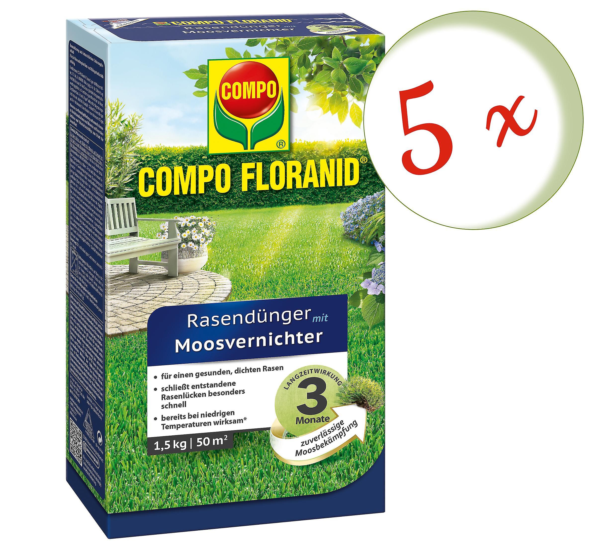 5 x COMPO Floranid?? Rasend??nger mit Moosvernichter， 1，5 kg