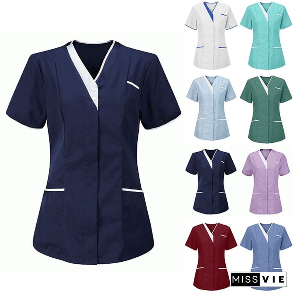 New Women Nursing Working Uniform Short-sleeved V-neck Tops Protective Clothing Tops