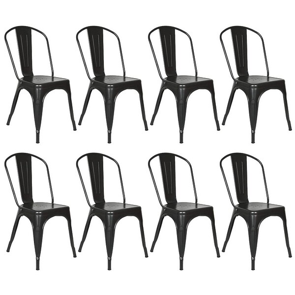 Metal Dining Chairs， Industrial Kitchen and Dining Room Sets， Classic Chairs with Backrest (Black， Set of 8) - as picture