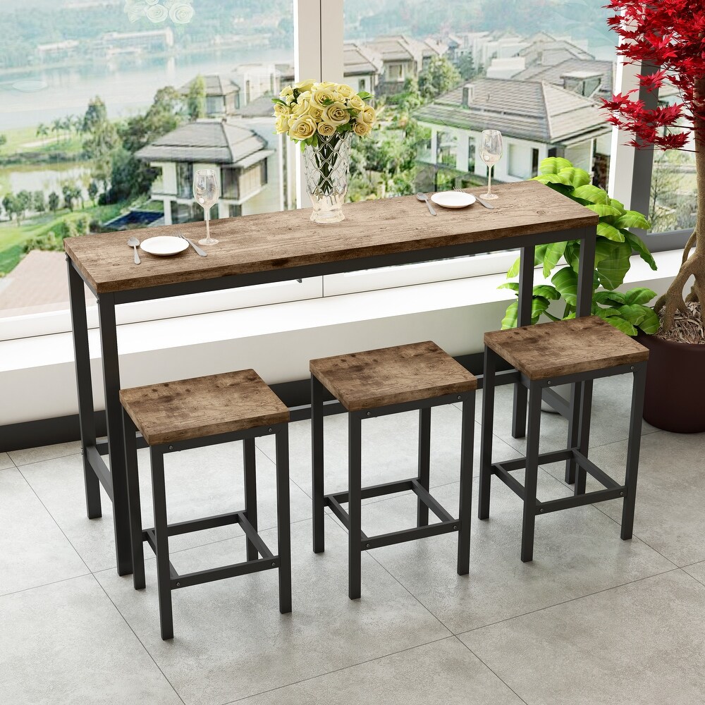 4 Piece Kitchen Bar Dining Table Set with 3 Stools