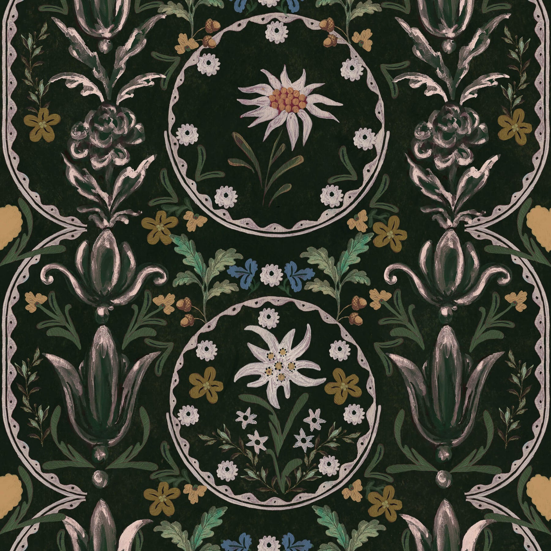 Sample Edelweiss Cypress Green Wallpaper from the Tyrol Collection