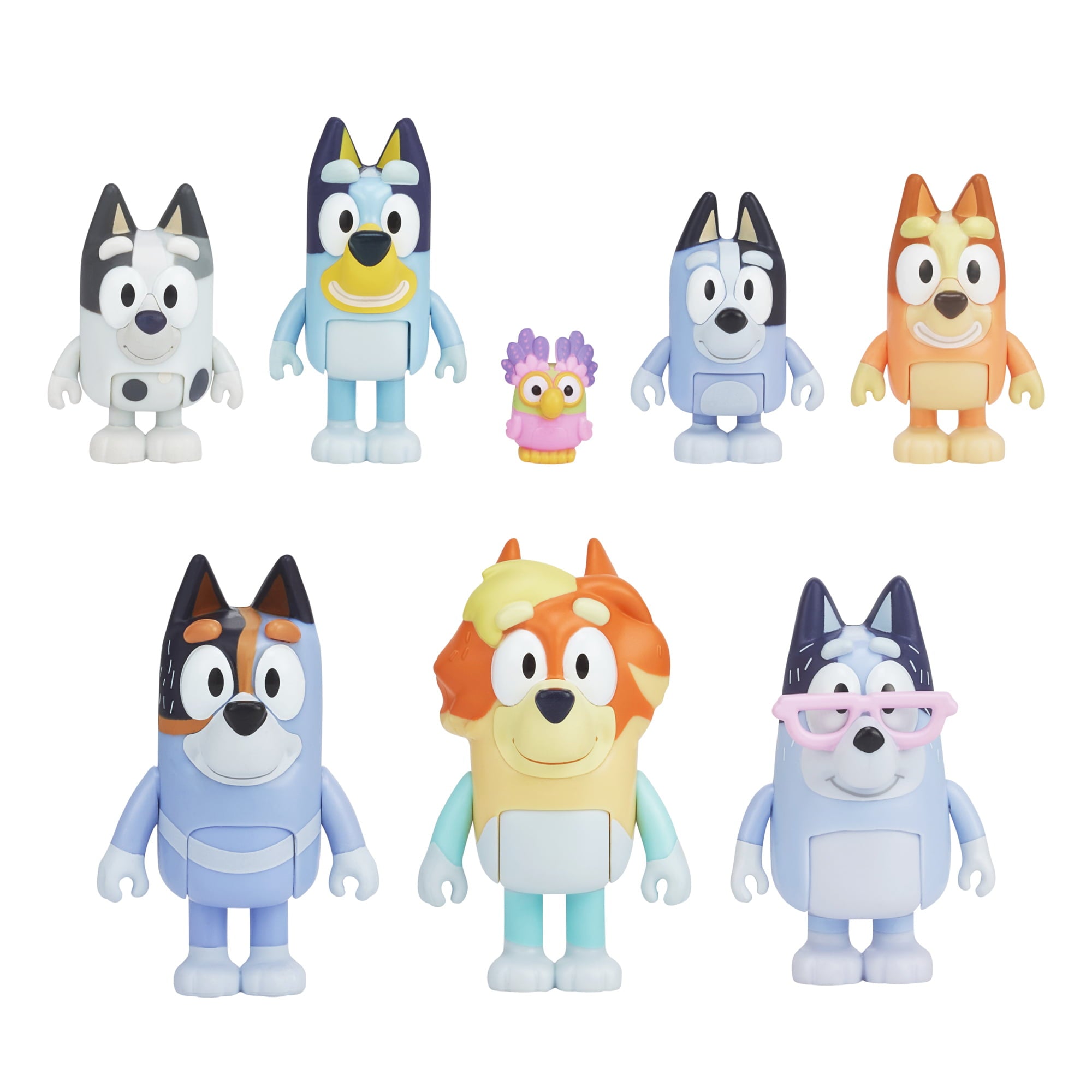 Bluey， Extended Heeler Family Pack， 2.5-3 inch Figures， Bluey， Bingo， Socks， Muffin， Uncle Stripe， Uncle Rad， Nana and Chattermax， Preschool， Toys for Kids， Ages 3+