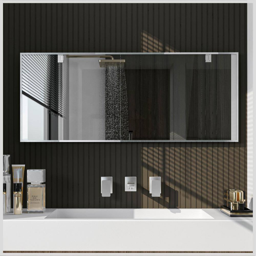 Eviva Sax 72 in. W x 30 in. H Framed Rectangular Bathroom Vanity Mirror in Brushed Chrome EVMR-72X30-MetalFrame