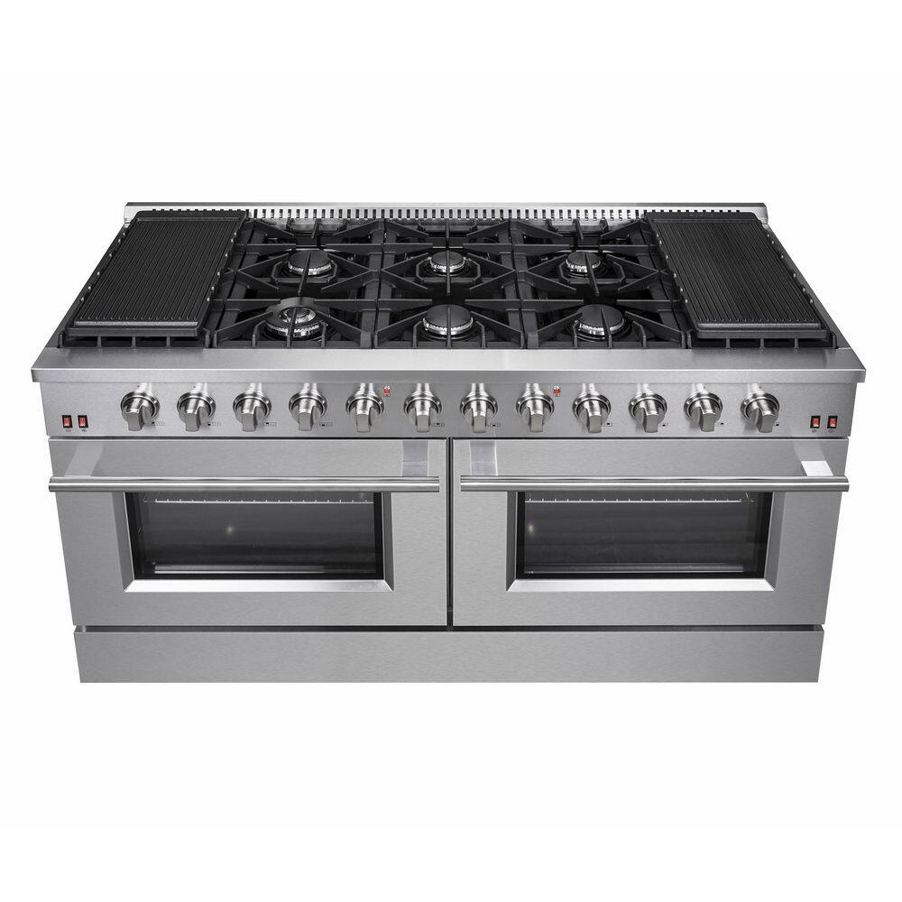 Forno Galiano 60 in. 8.64 cu. ft. 10 Burner Professional Freestanding Double Oven Gas Range with Gas Stove in Stainless Steel FFSGS6244-60