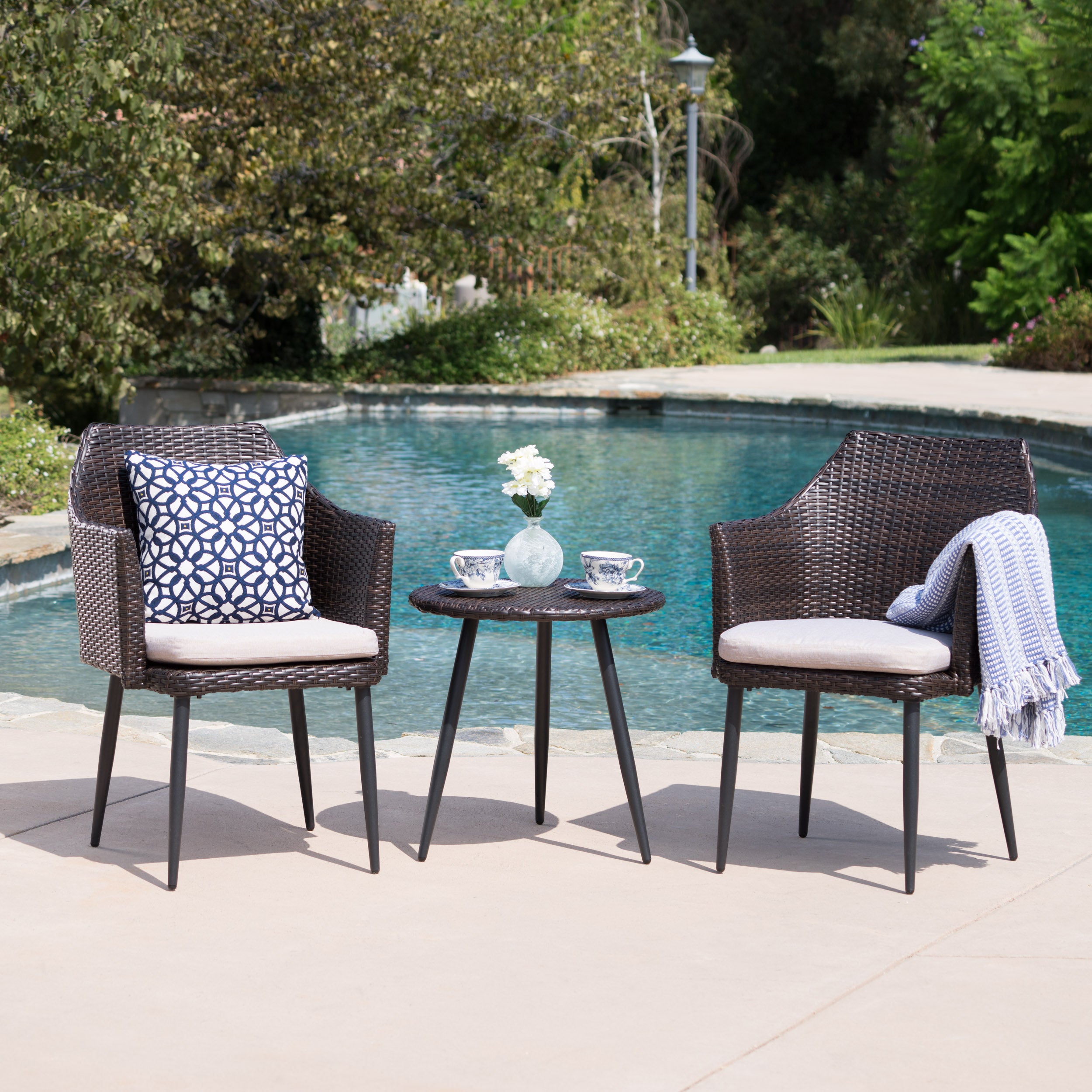 Ibiza Outdoor 3 Piece Wicker Chat Set with Water Resistant Cushions