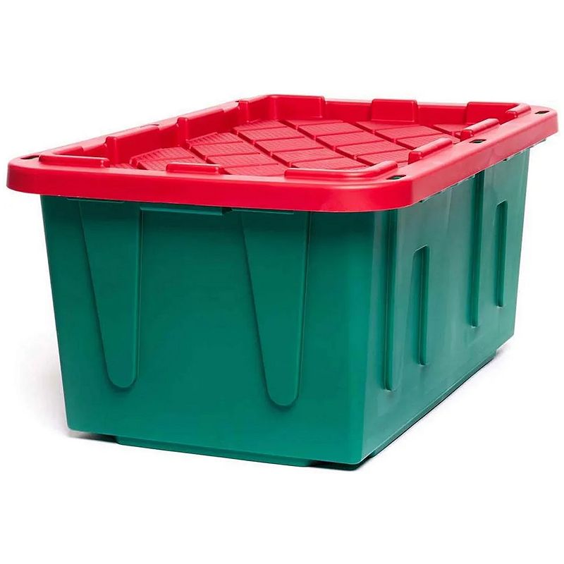 HOMZ Durable 27 Gallon Heavy Duty Holiday Storage Tote， Green/Red， (4 Pack)