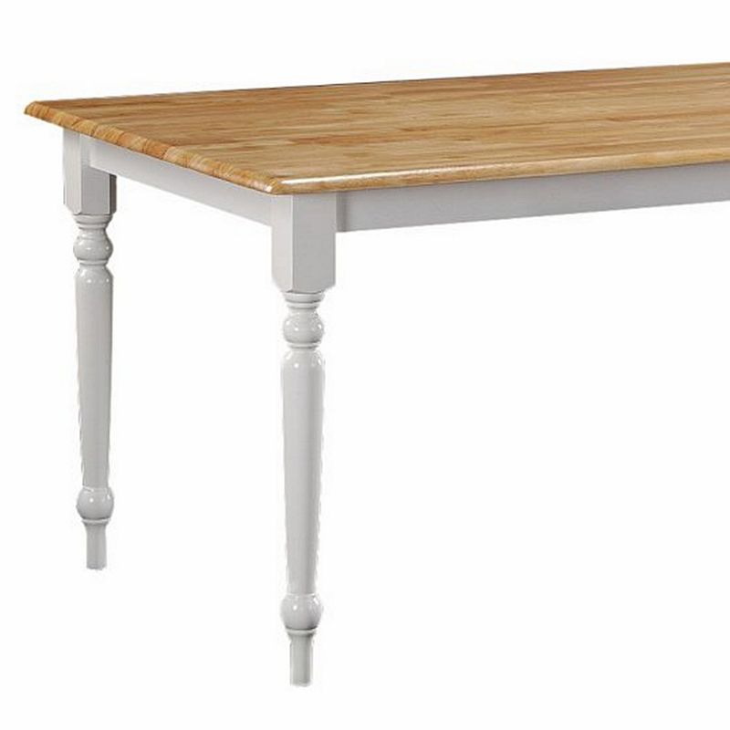 Grained Rectangular Wooden Dining Table with Turned legs， Brown and White