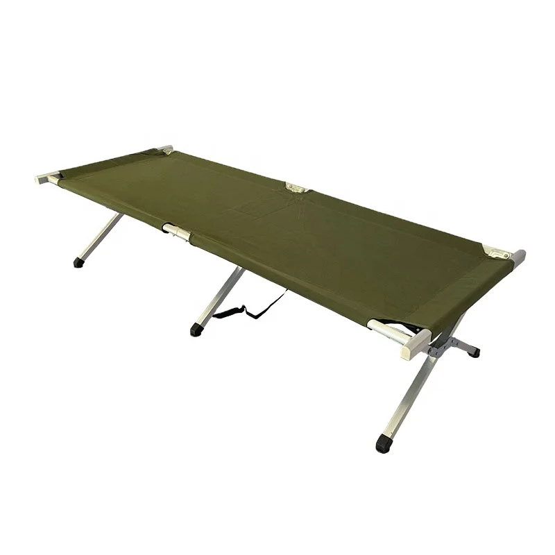 Hot sell green thicken oxford clothing stable aluminum pipe easy carrying camping folding bed