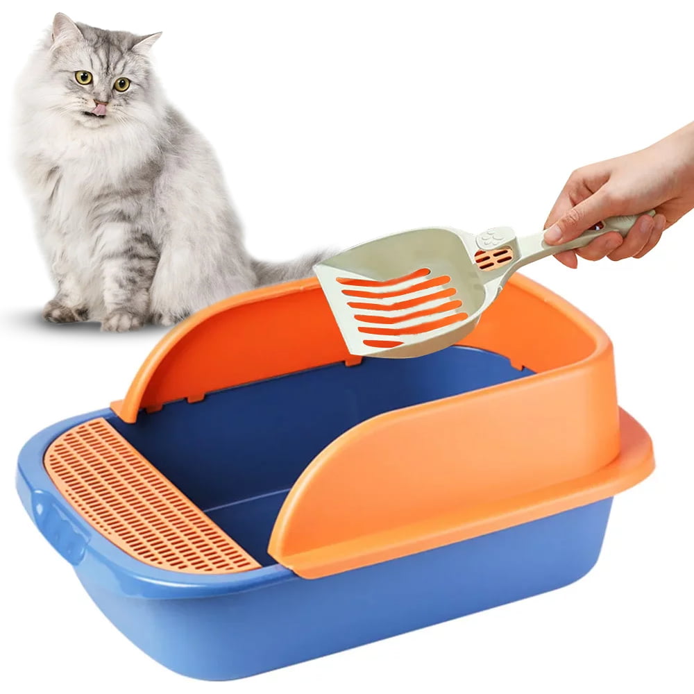 Carkira Large Open Top Cat Litter Box with Spoon， Blue