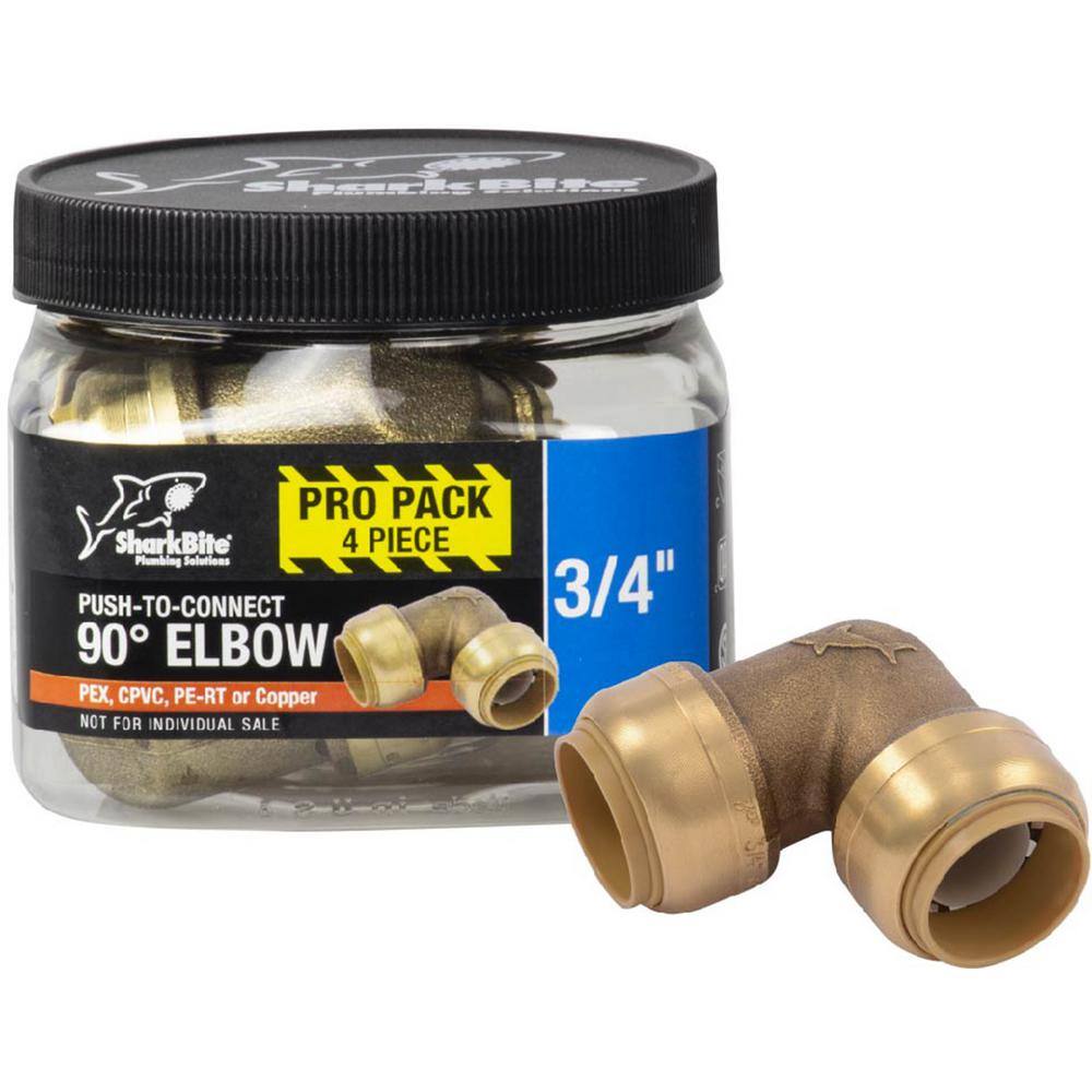 SharkBite 34 in. Push-to-Connect Brass 90-Degree Elbow Fitting Pro Pack (4-Pack) U256LFJ4