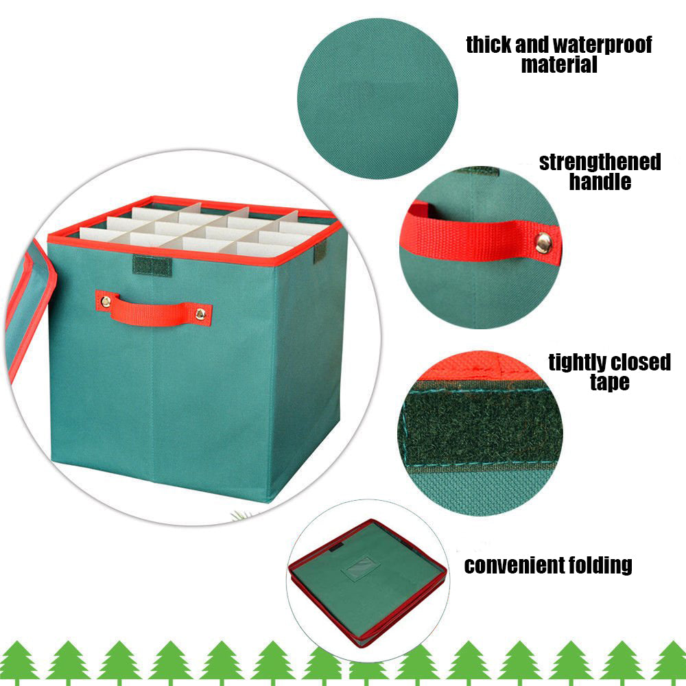 Christmas Ornament Organizer Storage Box with Lid, iClover Holiday Ornament Storage Container with Dividers - Holds up To 64 Round Cube Ornaments Xmas Ball- 12