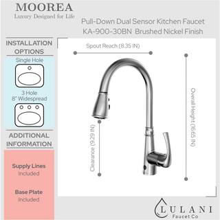 Lulani Moorea 1-Handle Dual Sensor Pull Down Sprayer Kitchen Faucet in Brushed Nickel KA-900-30BN