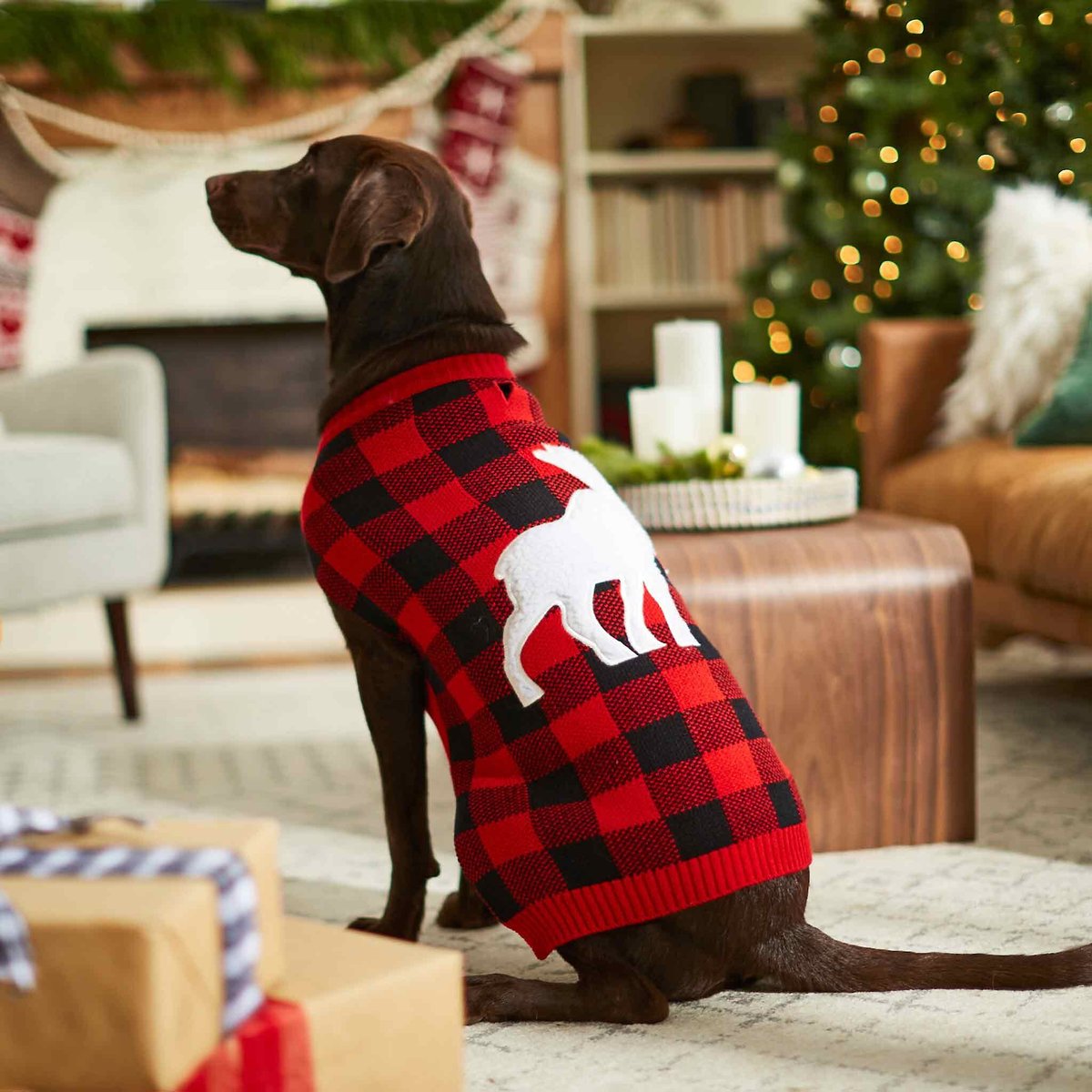 Frisco Plaid Moose Dog and Cat Sweater