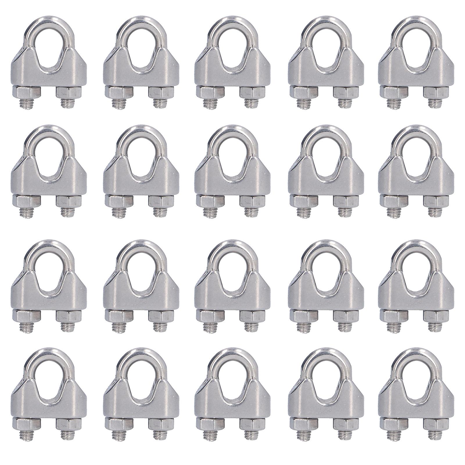 20Pcs Stainless Steel Wire Rope Clamp Hardware Rigging Cable Clip Lock Clamping FastenersM4(4mm)