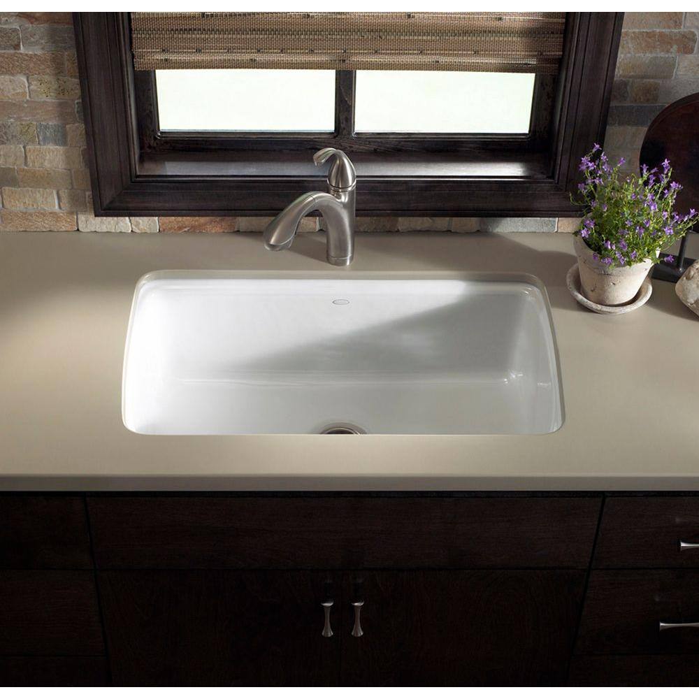 KOHLER Cape Dory Undermount Cast-Iron 33 in. 5-Hole Single Bowl Kitchen Sink in Biscuit K-5864-5U-96