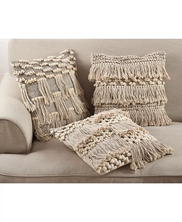 Saro Lifestyle Moroccan Wedding Fringed Cotton Decorative Pillow， 18 x 18