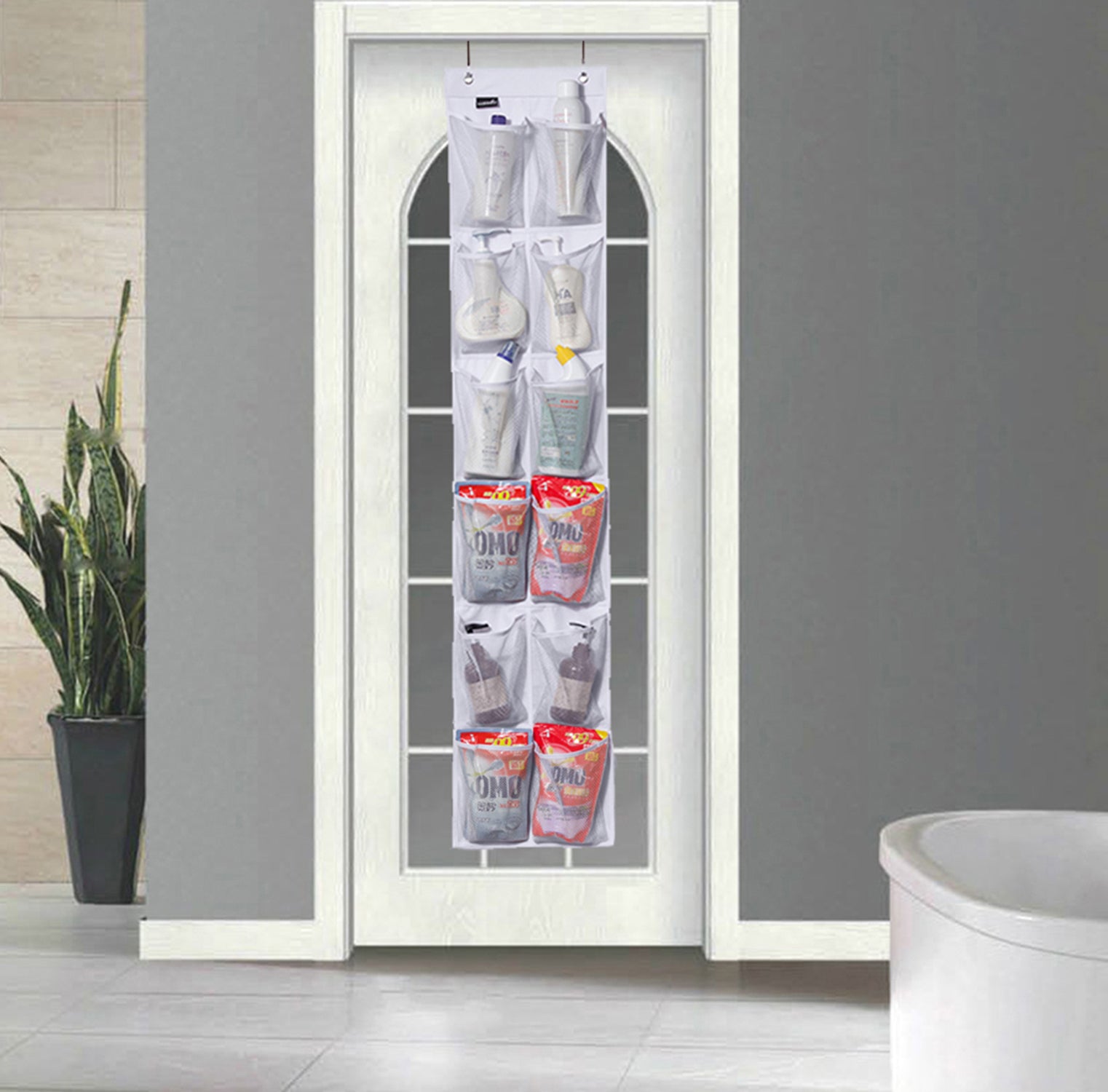 MISSLO Heavy Duty Over the Door Shoe Organizer 12 Pockets Narrow Shoe Storage for Closet Hanging Shoes Holder Hanger， White