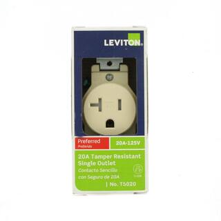 Leviton 20 Amp Commercial Grade Tamper Resistant Single Outlet Ivory R51-T5020-0IS