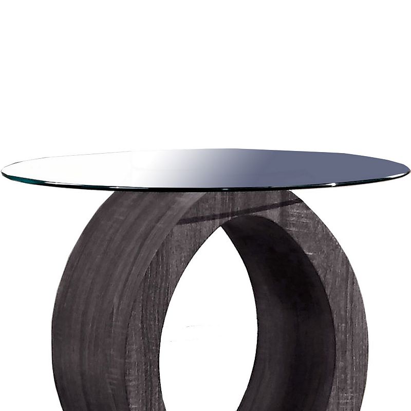 Tempered Glass Top End Table with O Shape Wooden Shape Base， Gray