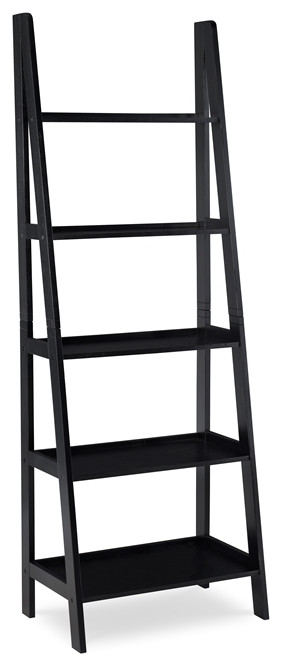 Riverbay Furniture 5 Shelf Transitional Wood Open Back Ladder Bookshelf in Black   Transitional   Bookcases   by Homesquare  Houzz